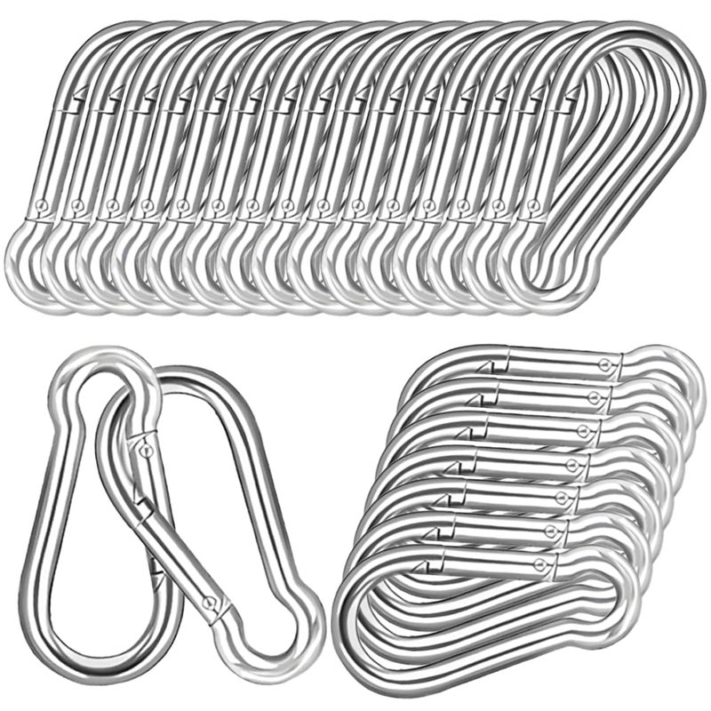 HANDRERLEE 40 PCS 3'' Spring Snap Hook Carabiner, M8 5/16 Inch Galvanized Silver Steel Carabiner Clip, 500LBS Holding Capacity Quick Link Clip Keychain for Hammock Dog Leash & Camping Gym - Image 1